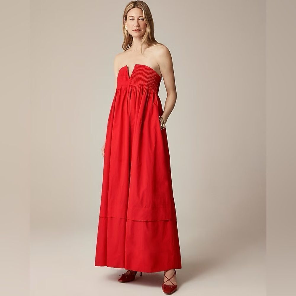 NWT J CREW Collection strapless notched maxi dress in Red Arroyo - Picture 2 of 6